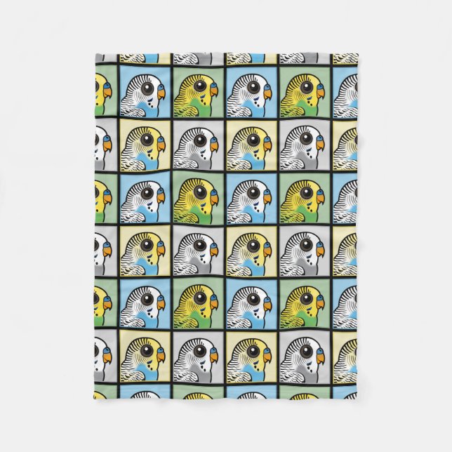 Four Colour Budgies Fleece Blanket (Front)
