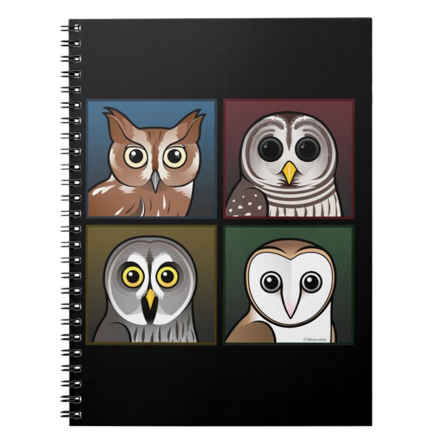 Four Colour Owls (dark) Notebook (Front)