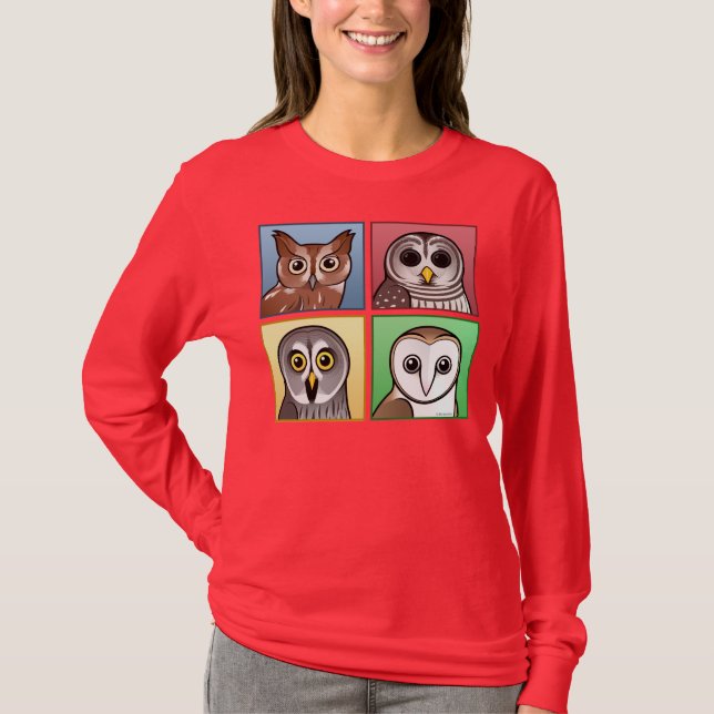 Four Colour Owls (pastel) T-Shirt (Front)
