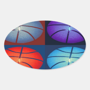 Four Colour Pop Art Basketball Oval Sticker