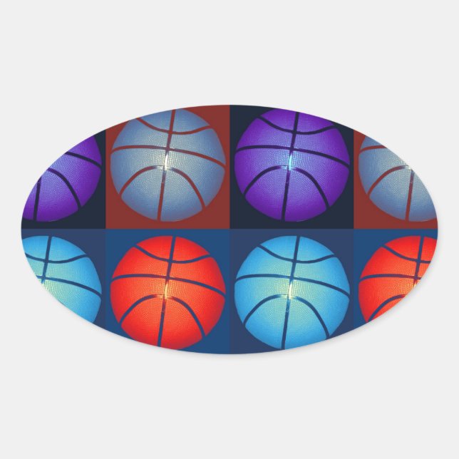 Four Colour Pop Art Basketball Oval Sticker (Front)