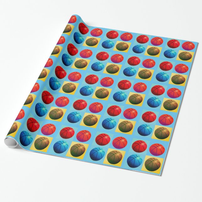 Four Colour Pop Art Basketball Wrapping Paper (Unrolled)