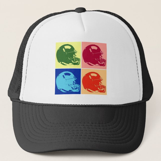 Four Colour Pop Art Football Helmet Trucker Hat (Front)