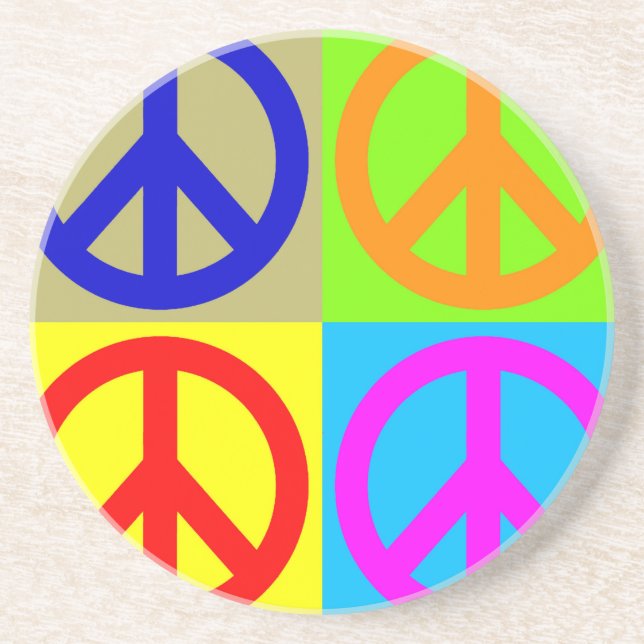 Four Colour Pop Art Peace Sign Coaster (Front)