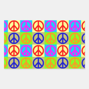 Four Colour Pop Art Peace Sign Rectangular Sticker