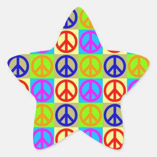 Four Colour Pop Art Peace Sign Star Sticker