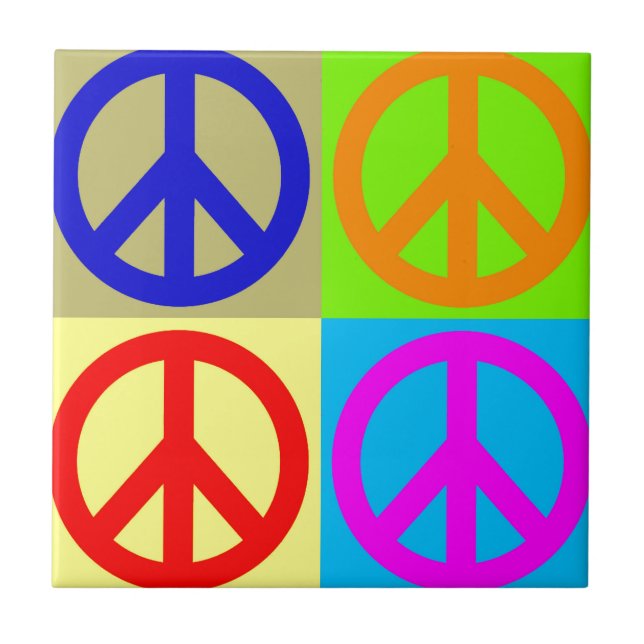 Four Colour Pop Art Peace Sign Tile (Front)