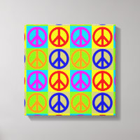 Four Colour Pop Art Peace Sign Wrapped Canvas