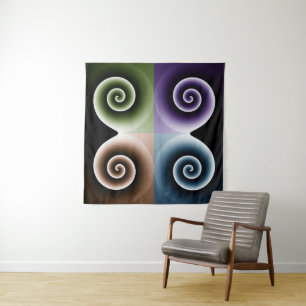 Four Colour Spiral Abstract Art Tapestry