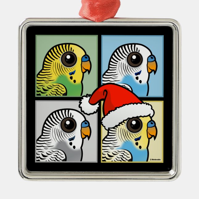 Four Colour Xmas Budgies Metal Tree Decoration (Front)