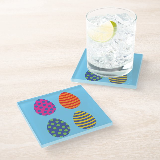 Four coloured easter eggs glass coaster (Angled)