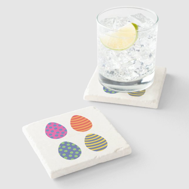 Four Coloured Easter Eggs Stone Coaster (Side)
