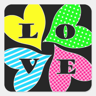 Four Coloured Hearts Square Sticker