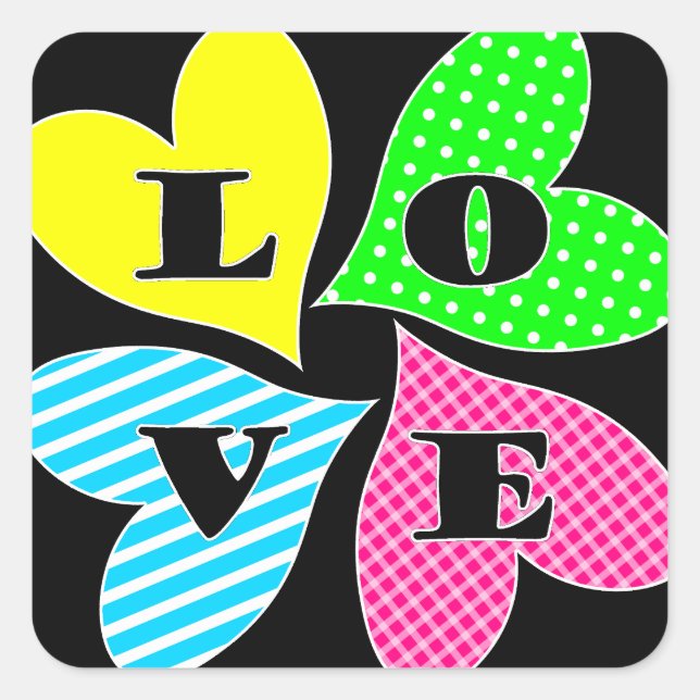Four Coloured Hearts Square Sticker (Front)