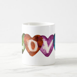 Four Coloured Love Hearts Design Coffee Mug