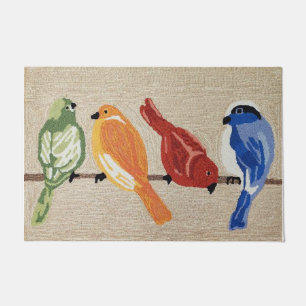 Four Colourful Birds On Tree Doormat, Cute Animal  Doormat