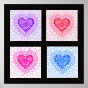 Four Colourful Hearts Poster