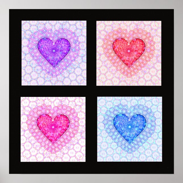 Four Colourful Hearts Poster (Front)