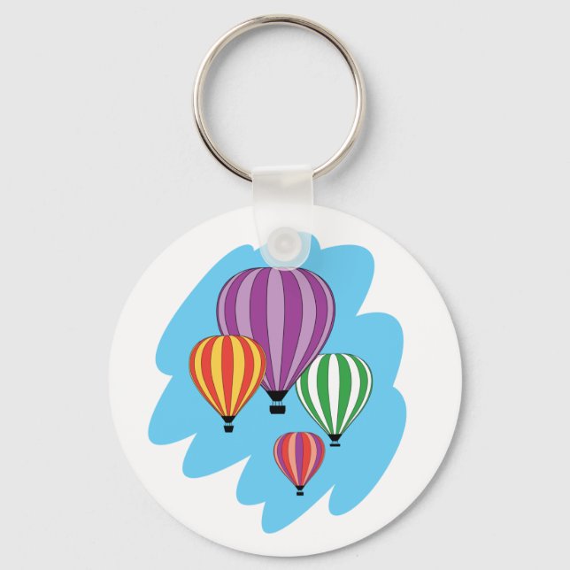 Four Colourful Hot Air Balloons Key Ring (Front)
