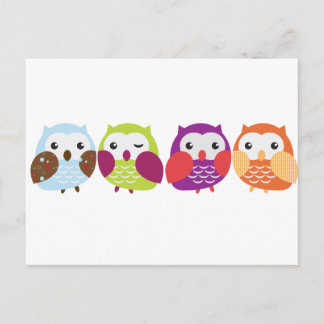Four Colourful Owls Postcard