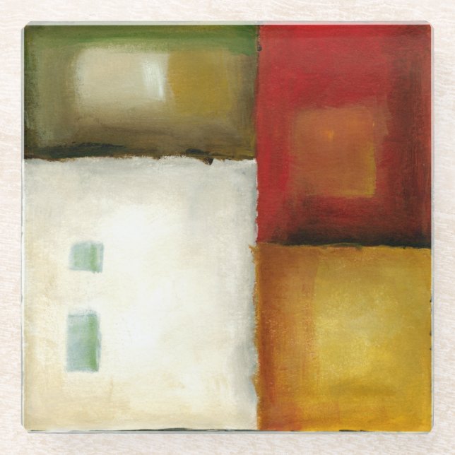 Four Colourful Rectangles by Chariklia Zarris Glass Coaster (Front)