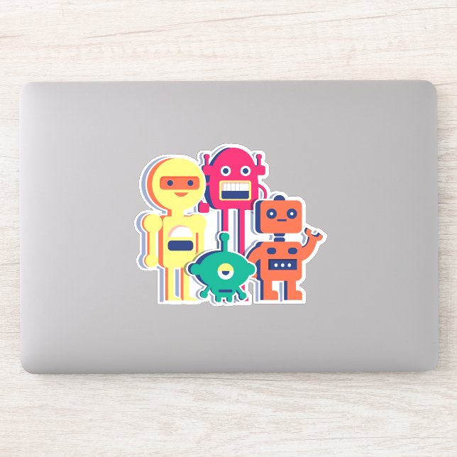 Four Colourful Robots Vinyl Sticker (Computer)