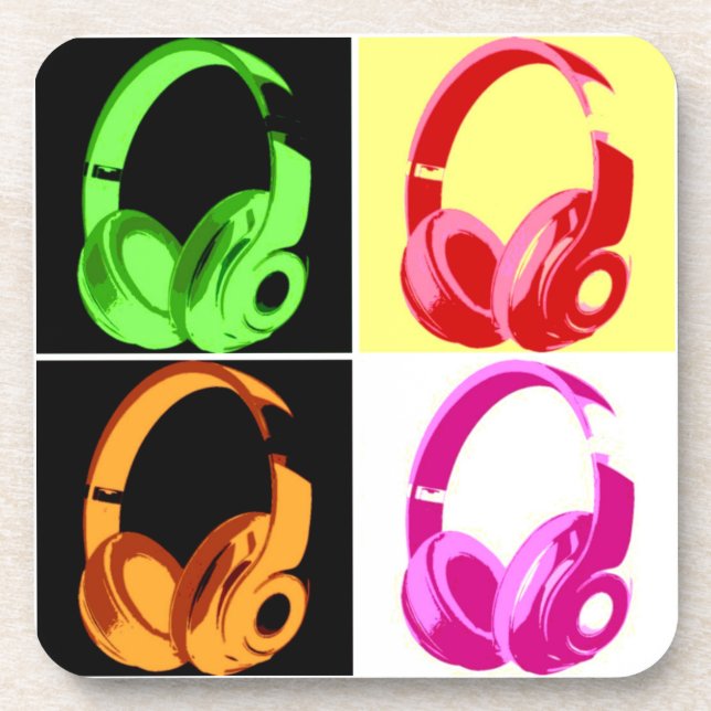 Four Colours Headphone Pop Art Head Phone Coaster (Front)
