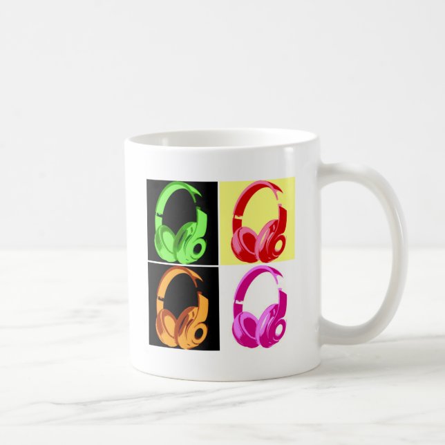 Four Colours Headphone Pop Art Head Phone Coffee Mug (Right)