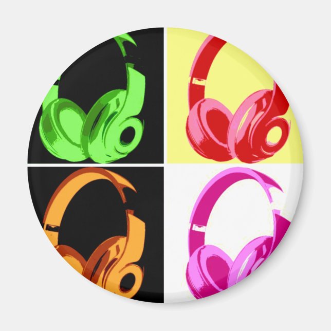 Four Colours Headphone Pop Art Head Phone Magnet (Front)