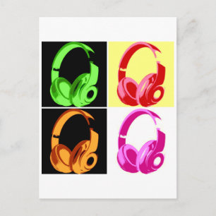 Four Colours Headphone Pop Art Head Phone Postcard