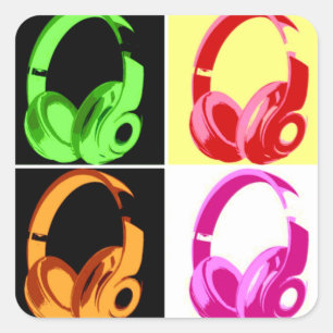Four Colours Headphone Pop Art Head Phone Square Sticker