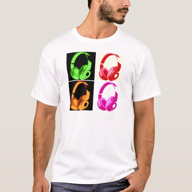 Four Colours Headphone Pop Art Head Phone T-Shirt (Front)