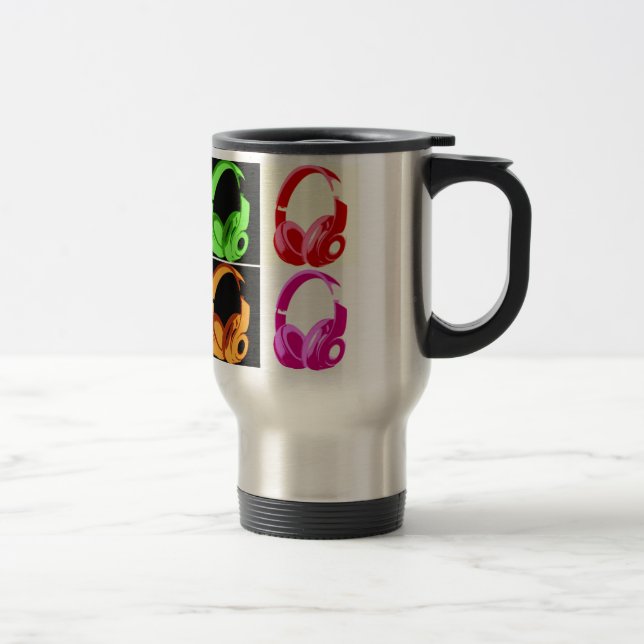 Four Colours Headphone Pop Art Head Phone Travel Mug (Right)
