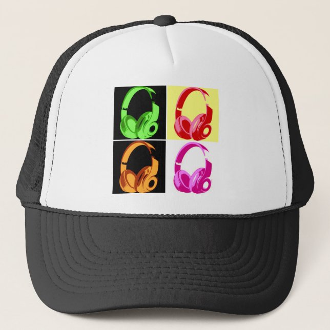 Four Colours Headphone Pop Art Head Phone Trucker Hat (Front)