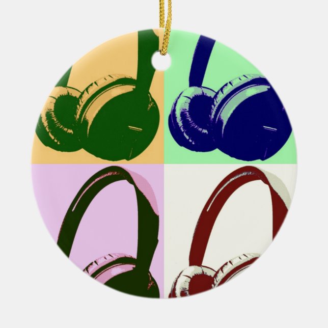 Four Colours Pop Art Headphones Ceramic Tree Decoration (Front)
