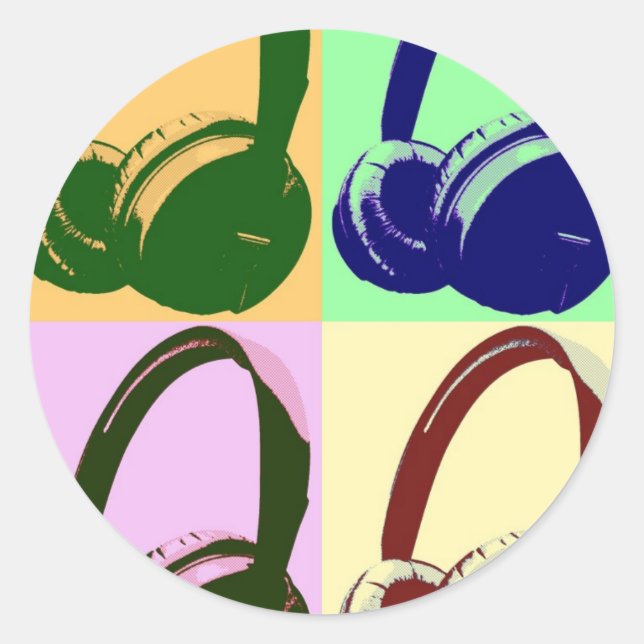 Four Colours Pop Art Headphones Classic Round Sticker (Front)