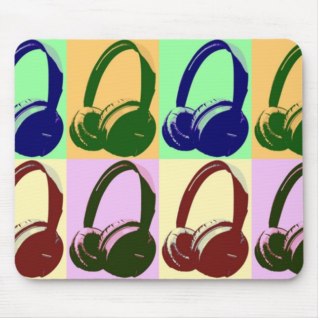 Four Colours Pop Art Headphones Mouse Pad (Front)