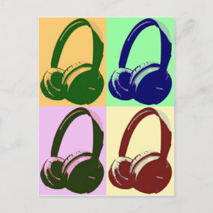 Four Colours Pop Art Headphones Postcard