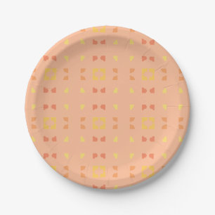 Four Corners Peach Yellow Geometric Tiled Pattern Paper Plate