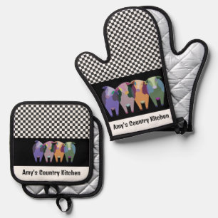 Four Cows Design Oven Mitt & Pot Holder Set