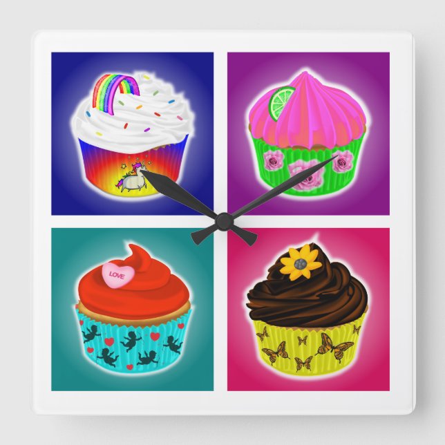 Four Cupcakes Square Wall Clock (Front)