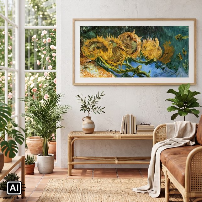 Four Cut Sunflowers by Vincent van Gogh Poster (Four Cut Sunflowers by Vincent van Gogh is a vintage post impressionism still life floral painting.)