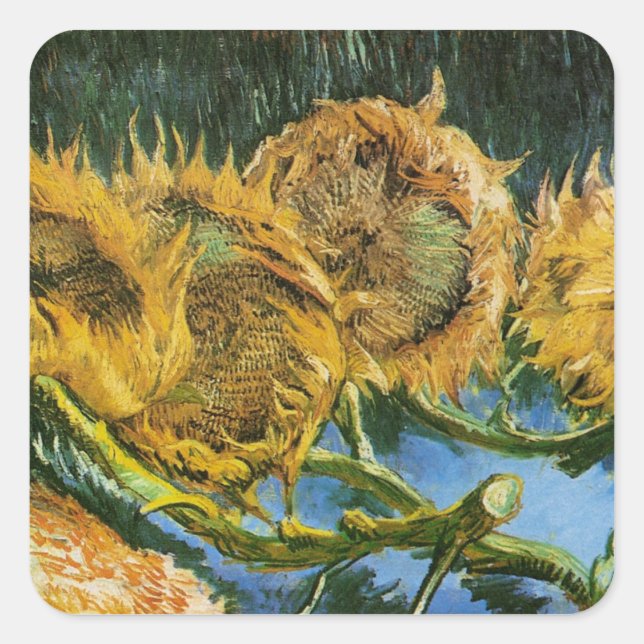 Four Cut Sunflowers by Vincent van Gogh Square Sticker (Front)