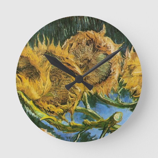 Four Cut Sunflowers, Vincent van Gogh Round Clock (Front)