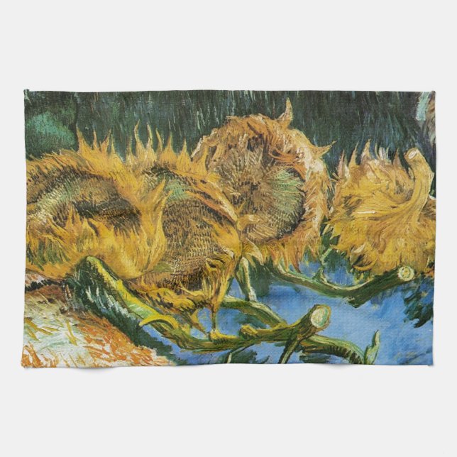 Four Cut Sunflowers, Vincent van Gogh Tea Towel (Horizontal)