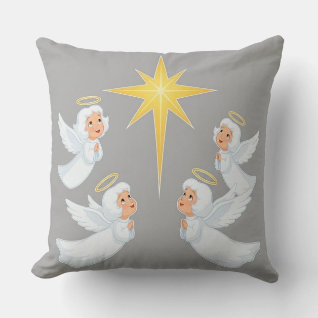 Four Cute Angels Praying Around a Bright Star Cushion (Front)