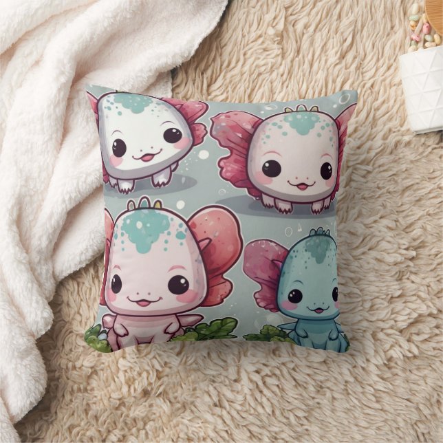 Four Cute Axolotl Print Cushion (Blanket)