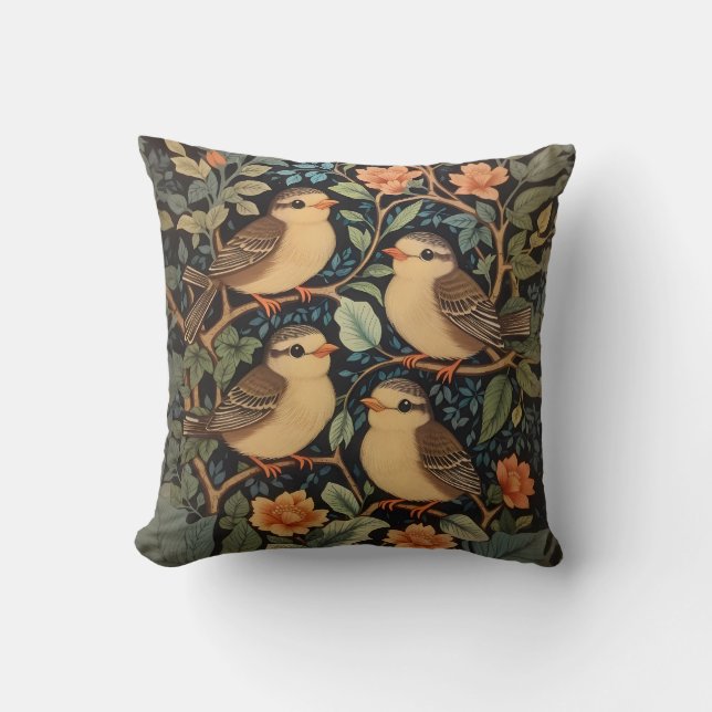 Four Cute Baby Birds Nature Inspired  Cushion (Front)