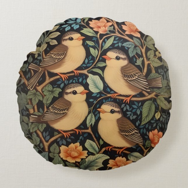 Four Cute Baby Birds Nature Inspired  Round Cushion (Front)
