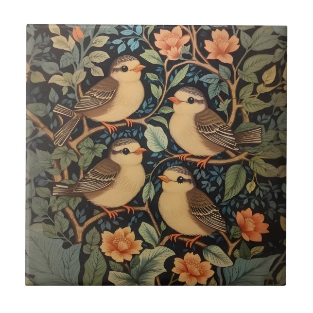 Four Cute Baby Birds Nature Inspired  Tile (Front)